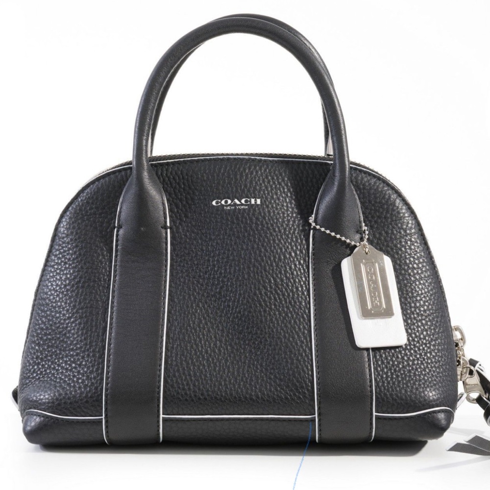 COACH Preston Leather Dome Satchel With Strap, Double Zip Closure